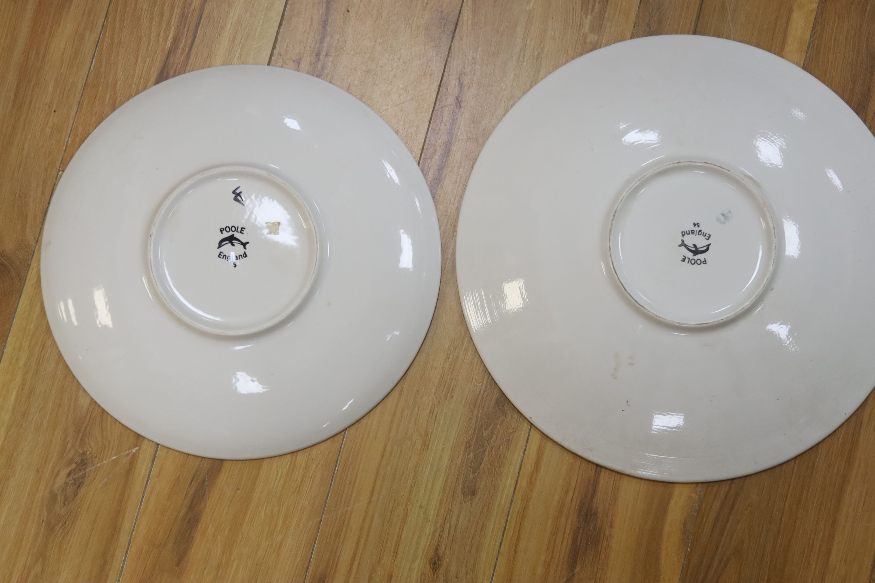 Two Poole Delphis dishes, 36.5 and 41cm